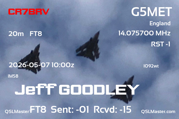 QSL Master Card for G5MET QSO with CR7BRV