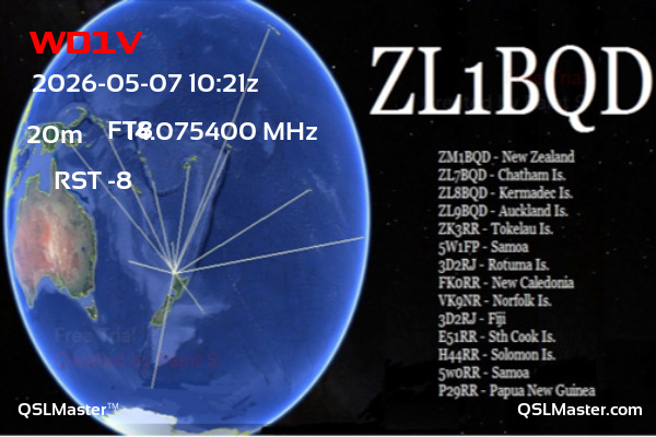 QSL Master Card for ZL1BQD QSO with WD1V