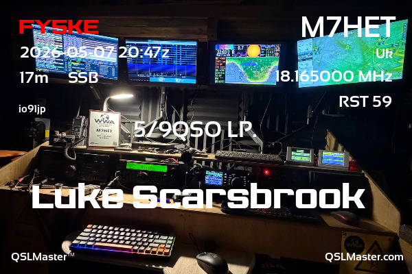 QSL Master Card for M7HET QSO with FY5KE