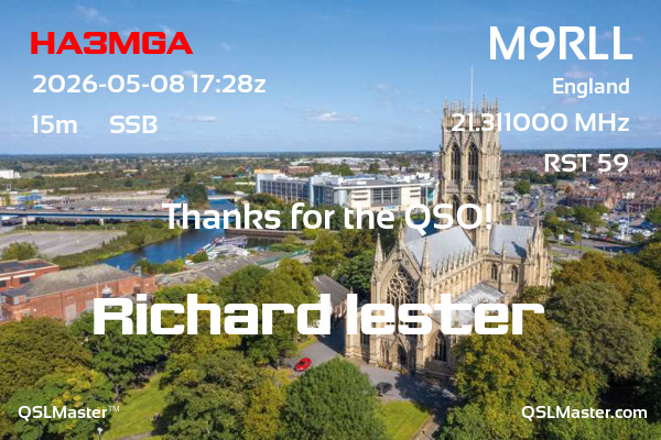 QSL Master Card for M9RLL QSO with HA3MGA