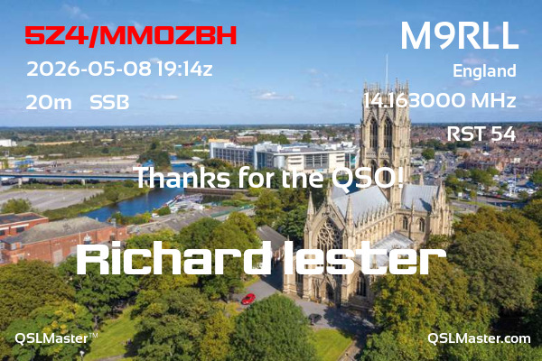 QSL Master Card for M9RLL QSO with 5Z4/MM0ZBH
