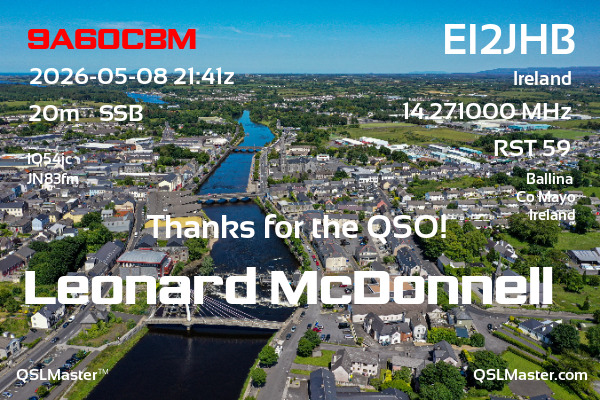 QSL Master Card for EI2JHB QSO with 9A60CBM