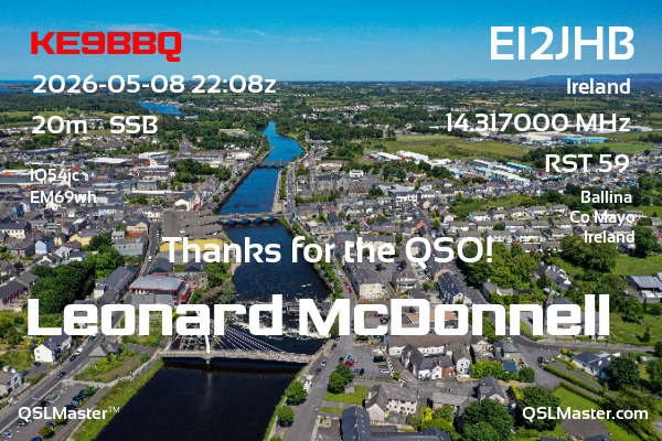 QSL Master Card for EI2JHB QSO with KE9BBQ