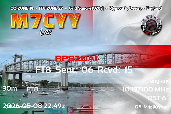 QSL Master Card for M7CYY QSO with RP81UAI