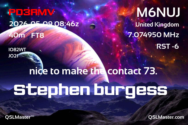QSL Master Card for M6NUJ QSO with PD3RMV