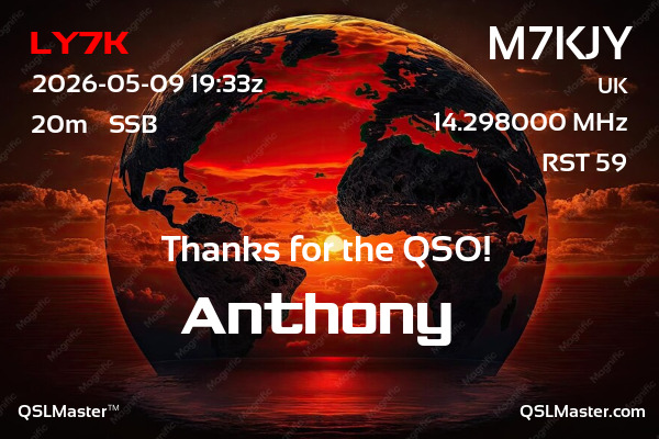 QSL Master Card for M7KJY QSO with LY7K