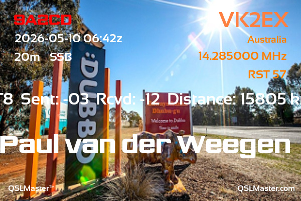 QSL Master Card for VK2EX QSO with 9A2CD