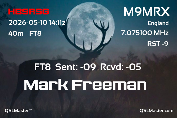 QSL Master Card for M9MRX QSO with HB9RSG