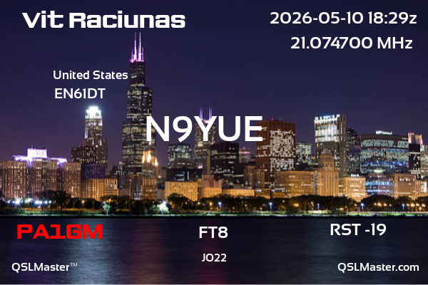 QSL Master Card for N9YUE QSO with PA1GM