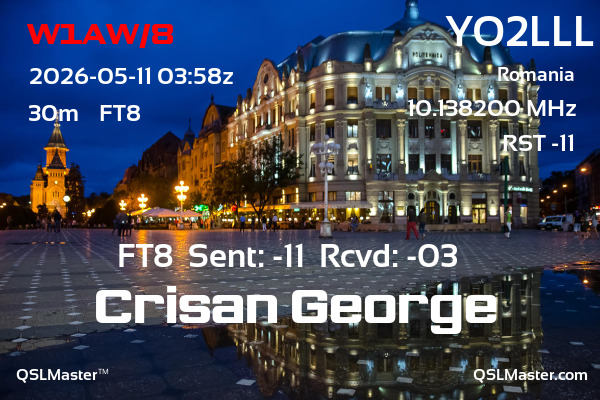 QSL Master Card for YO2LLL QSO with W1AW/8