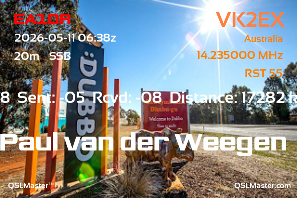 QSL Master Card for VK2EX QSO with EA1DR