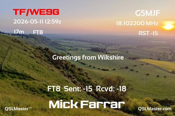 QSL Master Card for G5MJF QSO with TF/WE9G