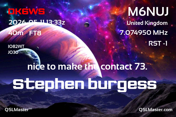 QSL Master Card for M6NUJ QSO with DK6WS