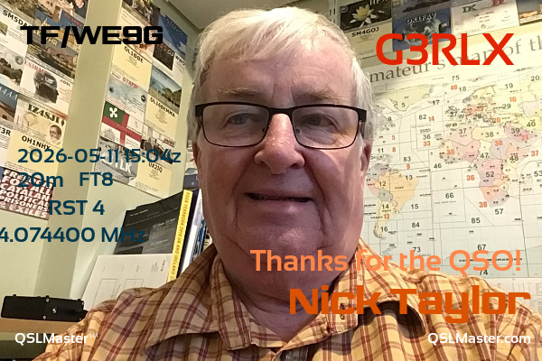 QSL Master Card for G3RLX QSO with TF/WE9G