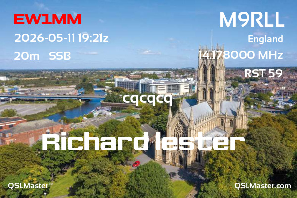 QSL Master Card for M9RLL QSO with EW1MM