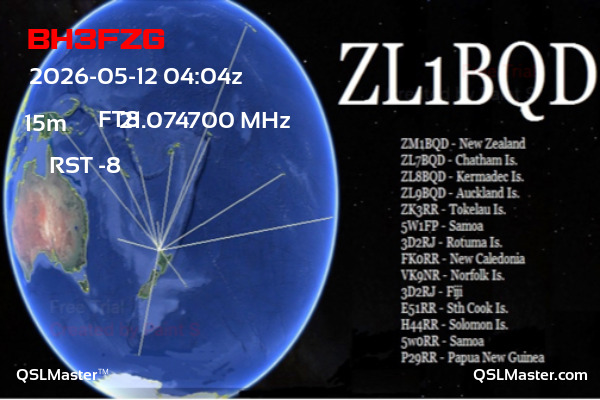 QSL Master Card for ZL1BQD QSO with BH3FZG