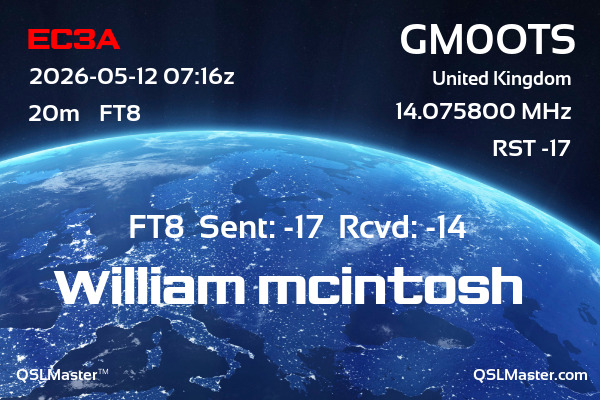 QSL Master Card for GM0OTS QSO with EC3A