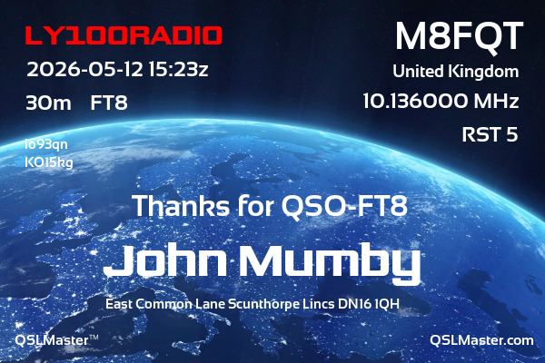 QSL Master Card for M8FQT QSO with LY100RADIO
