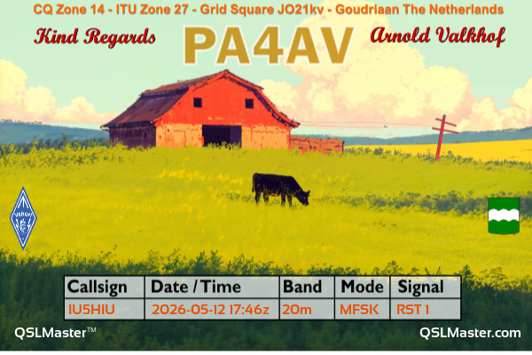 QSL Master Card for PA4AV QSO with IU5HIU