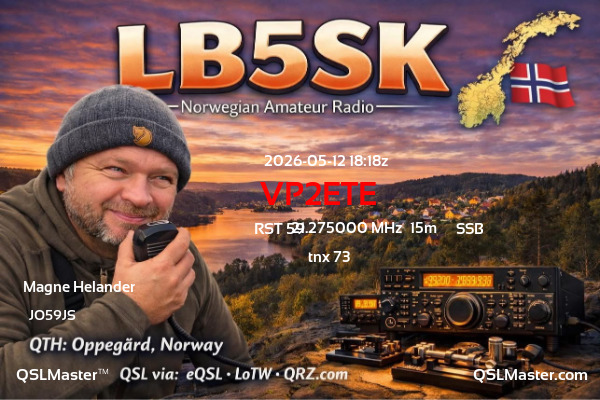 QSL Master Card for LB5SK QSO with VP2ETE