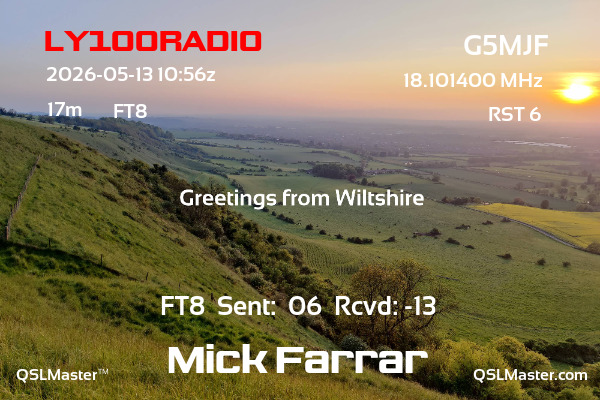 QSL Master Card for G5MJF QSO with LY100RADIO