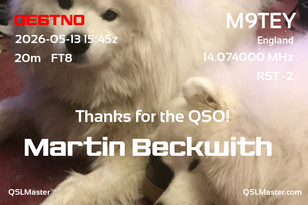 QSL Master Card for M9TEY QSO with OE6TNO