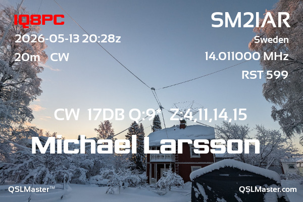 QSL Master Card for SM2IAR QSO with IQ8PC