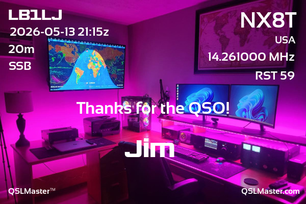 QSL Master Card for NX8T QSO with LB1LJ