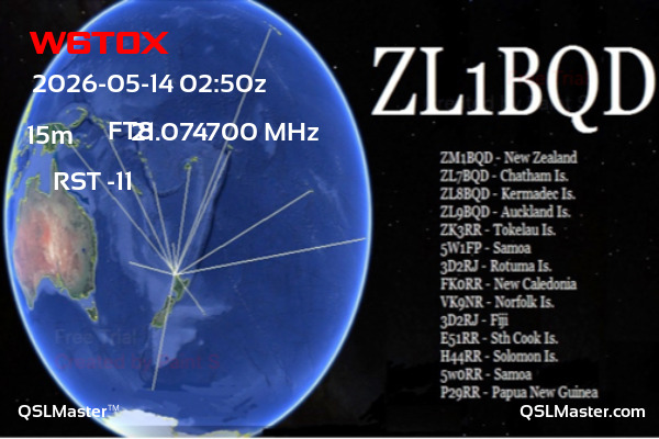 QSL Master Card for ZL1BQD QSO with W6TOX