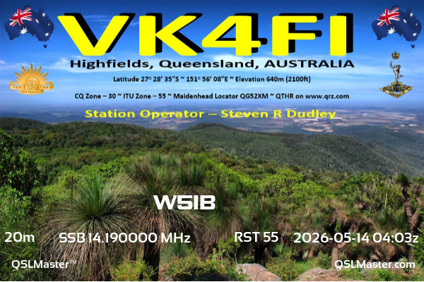 QSL Master Card for VK4FI QSO with W5IB