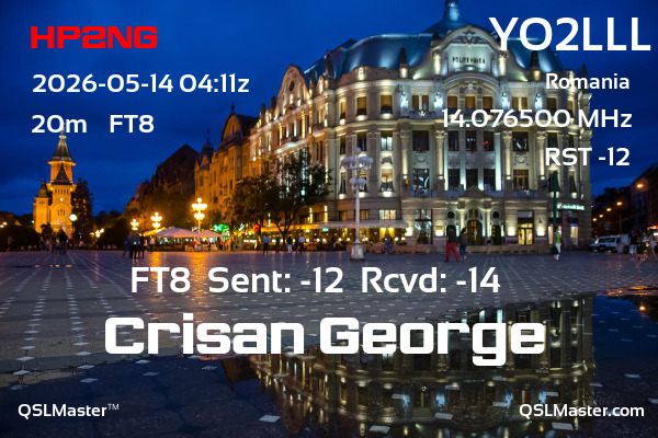 QSL Master Card for YO2LLL QSO with HP2NG