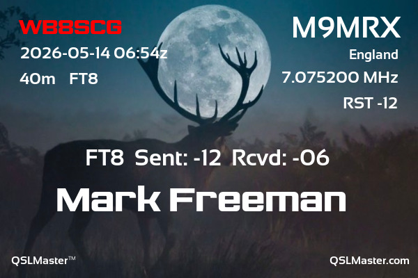 QSL Master Card for M9MRX QSO with WB8SCG