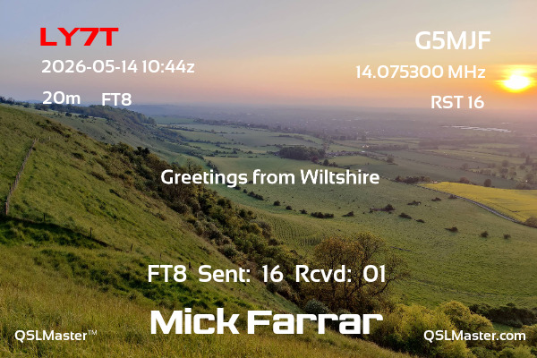 QSL Master Card for G5MJF QSO with LY7T