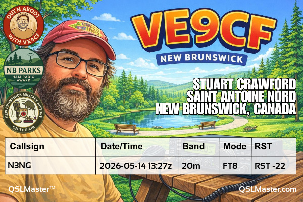 QSL Master Card for VE9CF QSO with N3NG