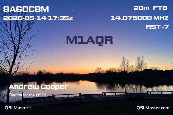 QSL Master Card for M1AQR QSO with 9A60CBM