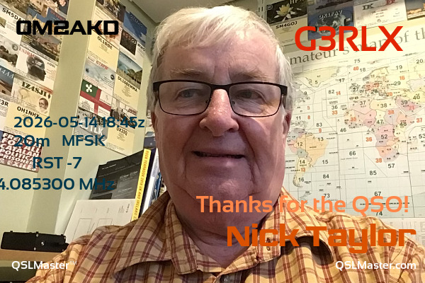 QSL Master Card for G3RLX QSO with OM2AKD