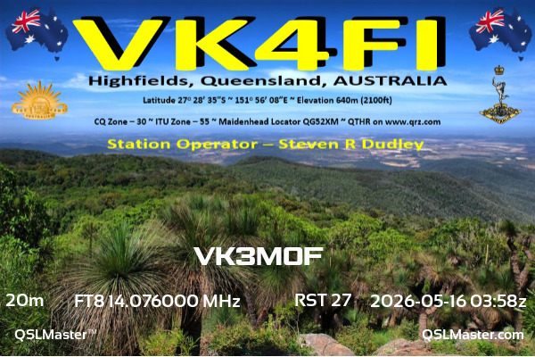 QSL Master Card for VK4FI QSO with VK3MOF