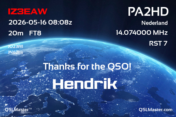 QSL Master Card for PA2HD QSO with IZ3EAW