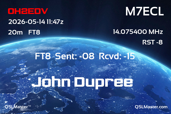 QSL Master Card for M7ECL QSO with OH2EDV