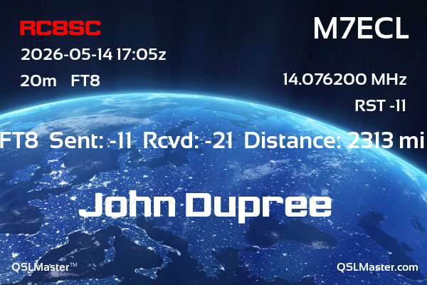QSL Master Card for M7ECL QSO with RC8SC