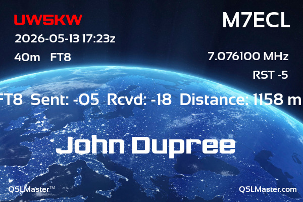 QSL Master Card for M7ECL QSO with UW5KW