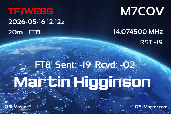 QSL Master Card for M7COV QSO with TF/WE9G