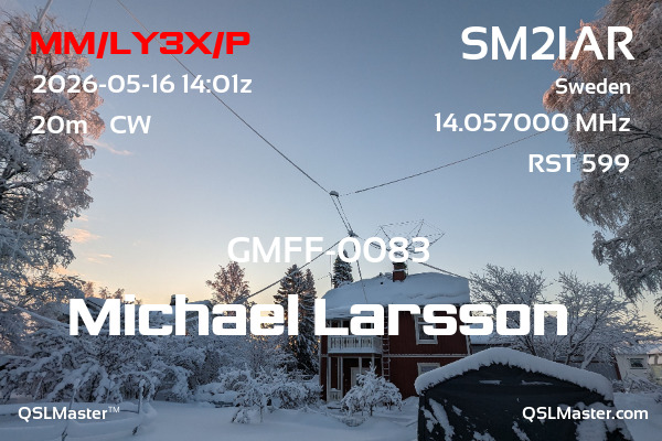 QSL Master Card for SM2IAR QSO with MM/LY3X/P