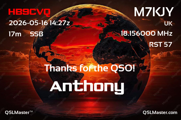 QSL Master Card for M7KJY QSO with HB9CVQ