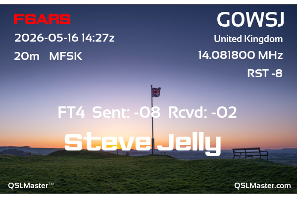 QSL Master Card for G0WSJ QSO with F6ARS