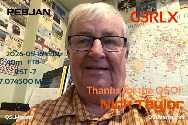 QSL Master Card for G3RLX QSO with PE9JAN