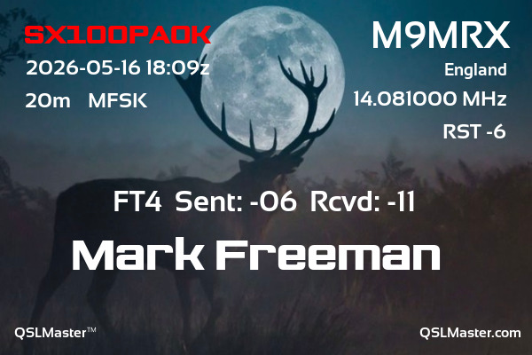 QSL Master Card for M9MRX QSO with SX100PAOK