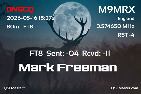 QSL Master Card for M9MRX QSO with ON6CQ