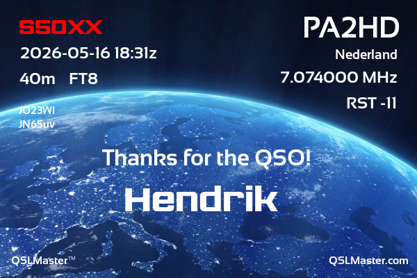 QSL Master Card for PA2HD QSO with S50XX