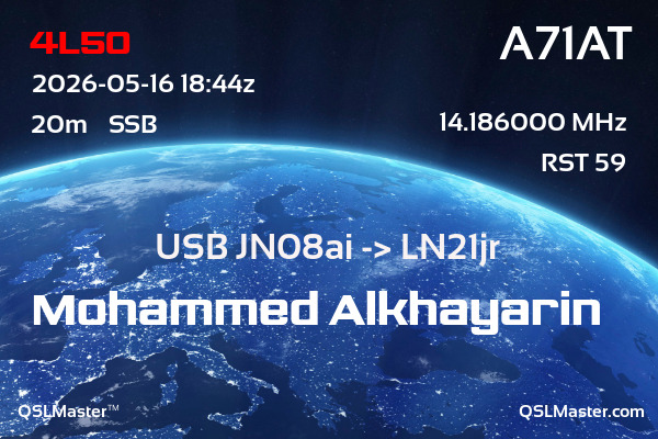 QSL Master Card for A71AT QSO with 4L5O